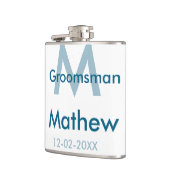 ネイビーブルーの groom 名前 日付 男らしいパー フラスク (左)