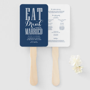 ネイビーブルーのEat Drink and Be Married ウェディングプログラム ハンドファン