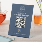 ネイビーブルーのGoogleレビューQRディスプレイ 台座サイン (インサイチュ)