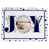 ネイビーブルーのJOYと水玉模様を追加 ラージペーパーバッグ (裏面)