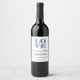 ネイビーブルーのLOVEテキストデザインのDIY背景色カスタマイズ ワインラベル