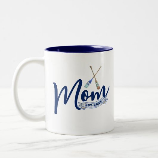 ネイビーブルーのNautical Mom Established ツートーンマグカップ (左)