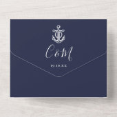 ネイビーブルーのQRコードスクリプトアンカー Nautical ウェディング オールインワン招待状 (裏面)