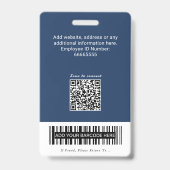 ネイビーブルーのQRコード付き社員IDバーコード バッジ (裏面)