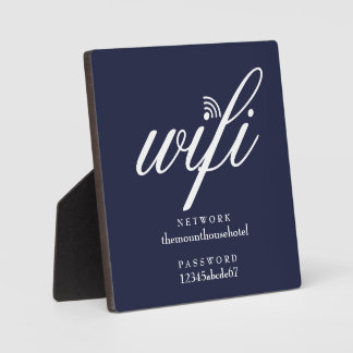 ネイビーブルーのWifiネットワークとパスワードサイン フォトプラーク
