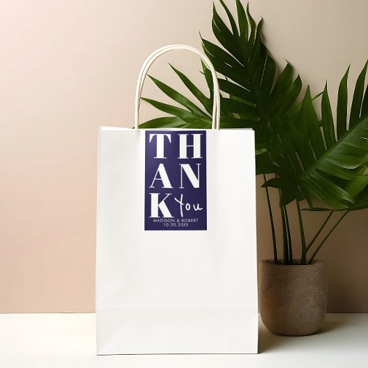 ネイビーブルーはっきりしたシンプル結婚式の引き出物 長方形シール