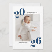 ネイビーブルーはっきりしたタイポグラフィ2025年正月写真 シーズンカード (正面)