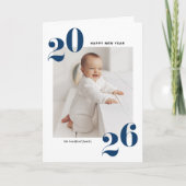 ネイビーブルーはっきりしたタイポグラフィ2025年正月写真 シーズンカード (正面)