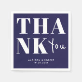 ネイビーブルーはっきりしたミニマリストありがとうござ結婚う スタンダードカクテルナプキン (正面)