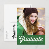 ネイビーブルーはっきりしたレトロスクリプト写真卒業 ポストカード (正面/裏面)