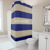 ネイビーブルーはっきりしたHストライプ#3モノグラム シャワーカーテン (インサイチュ)