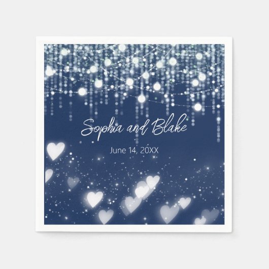 ネイビーブルーぶら下がったとホワイトのラ結婚イツ スタンダードカクテルナプキン (正面)