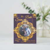 ネイビーブルーまたはバイオレットとマンダラ金ゴールド 案内ポストカード (スタンド正面)
