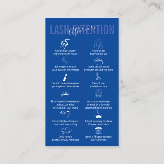 ネイビーブルーアイコンメイクアップラッシュ拡張後介護 名刺 (裏面)