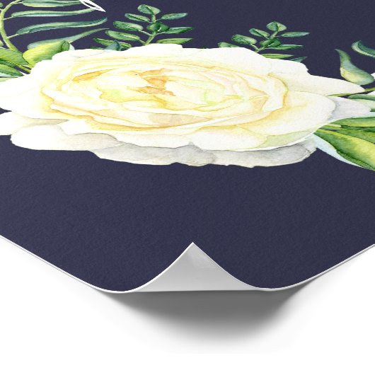 ネイビーブルーアイボリーシックバラ独自のポスターを作成 ポスター (角)