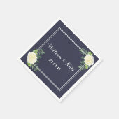 ネイビーブルーアイボリーシックバラ結婚ズナプキン スタンダードカクテルナプキン (角)