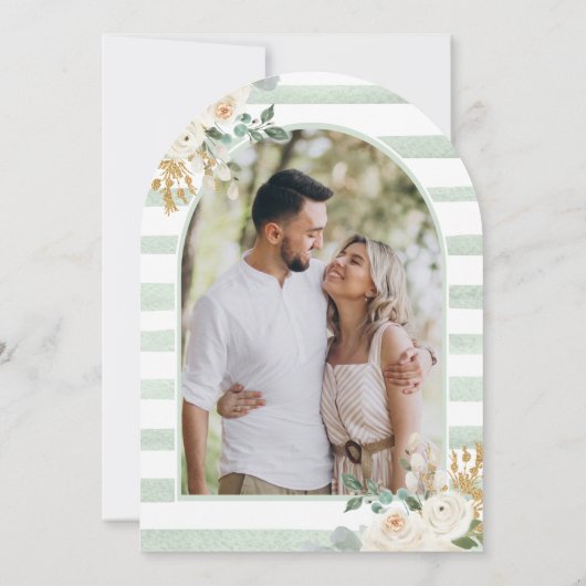 ネイビーブルーアイボリーフローラムーンアーチブライダルシャワー 招待状 (裏面)