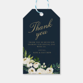 ネイビーブルーアイボリーホワイトフローラギフトラベル ギフトタグ
