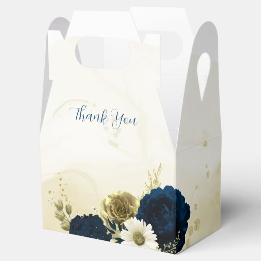 ネイビーブルーアイボリー白と金ゴールド結婚の花 フェイバーボックス (オープン)