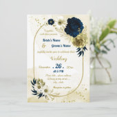 ネイビーブルーアイボリー金ゴールドフローラ幾何結婚図形 招待状 (スタンド正面)