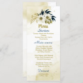 ネイビーブルーアイボリー金ゴールド結婚フローラ メニュー (正面/裏面)