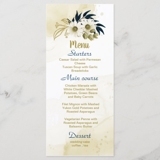 ネイビーブルーアイボリー金ゴールド結婚フローラ メニュー (正面)