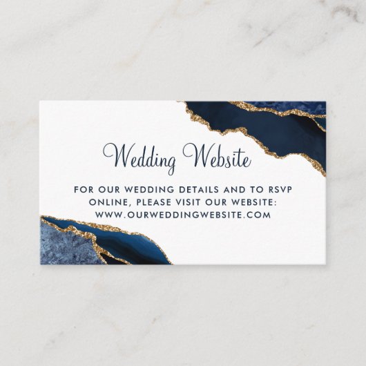 ネイビーブルーアガテエレガントな結婚式のウェブサイト エンクロージャーカード (正面)
