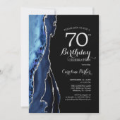 ネイビーブルーアガテシルバーブラック70誕生日 招待状 (正面)