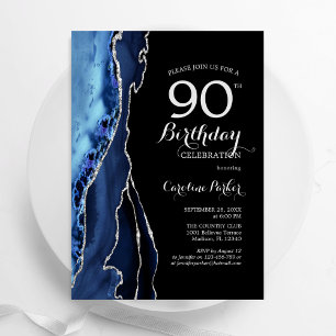 ネイビーブルーアガテシルバーブラック90誕生日 招待状