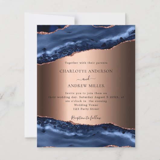 ネイビーブルーアガテバラ夕べ結婚式招待状 (正面)