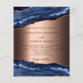 ネイビーブルーアガテバラ金ゴールド結婚式招待状 (正面)