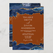 ネイビーブルーアガテバーンオレンジ結婚式招待状 招待状 (正面/裏面)