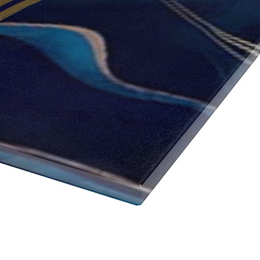 ネイビーブルーアガテマーブル金ゴールド名とモノグラム カッティングボード (角)