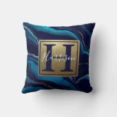 ネイビーブルーアガテマーブル金ゴールド名とモノグラム クッション (裏面)