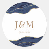 ネイビーブルーアガテマーブル金ゴールド結婚グリッターズクラス ラウンドシール (正面)