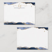 ネイビーブルーアガテモノグラムファンシースクリプト金ゴールドグリッター ノートカード (正面/裏面)