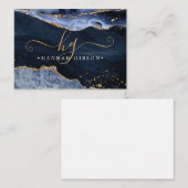 ネイビーブルーアガテモノグラムファンシースクリプト金ゴールドグリッター ノートカード (正面/裏面)