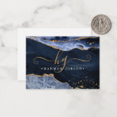 ネイビーブルーアガテモノグラムファンシースクリプト金ゴールドグリッター ノートカード (正面/裏面インサイチュ)