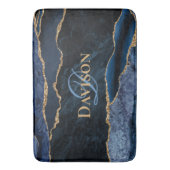 ネイビーブルーアガテ金ゴールドグリッターモノグラム バスマット (正面縦)