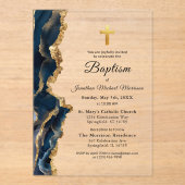 ネイビーブルーアガテ金ゴールドバプテモダンス アクリル招待状 (正面)