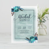 ネイビーブルーアクアウォーターカラーブライダルシャワー招待 招待状 (スタンド正面)