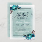ネイビーブルーアクアウォーターカラーブライダルシャワー招待 招待状 (正面/裏面)