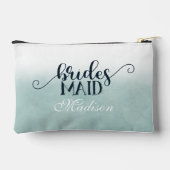 ネイビーブルーアクアグラデーションウォーター結婚カラーの花嫁 アクセサリーポーチ (裏面)