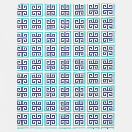 ネイビーブルーアクアグリークパターン フリースブランケット (正面)