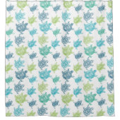 ネイビーブルーアクアライムグリーンウミガメのパターン シャワーカーテン (正面)