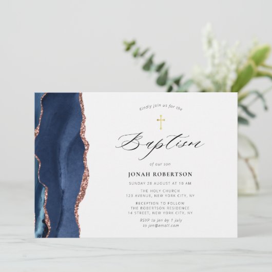 ネイビーブルーアグテスプテスマ招待 招待状 (スタンド正面)