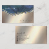 ネイビーブルーアゲイトのシックな金ゴールドメタリック 名刺 (正面/裏面)