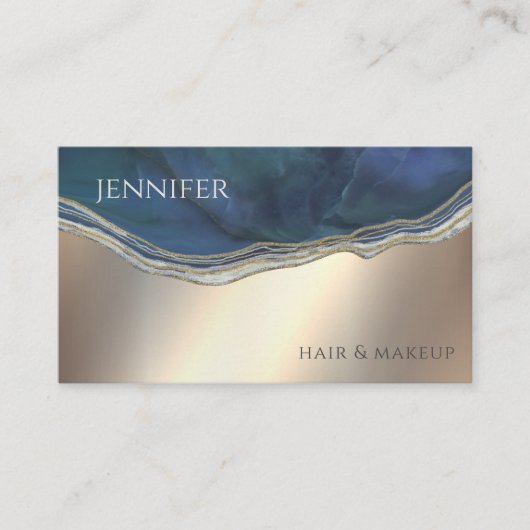 ネイビーブルーアゲイトのシックな金ゴールドメタリック 名刺 (正面)