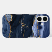 ネイビーブルーアゲイトGeode金ゴールドスクリプトモノグラム Case-Mate iPhoneケース (裏面 (横))
