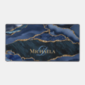 ネイビーブルーアゲテゲード金ゴールドグリッターモノグラム デスクマット (正面)